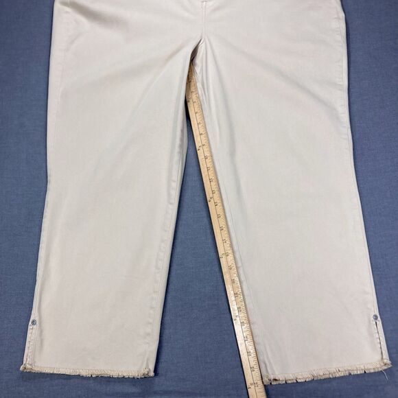 NYDJ Pants Womens Sz 20W Tan Khaki Marilyn Straight Leg Stretch Frayed Hem Ankle - Picture 14 of 16